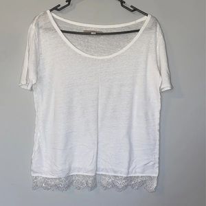 White top with lace bottom trim